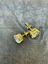 HarlemBling 8ct TW Moissanite Huge Big Mens 10mm 14k Gold Vermeil Stud Earrings GRA D VVS1