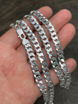 HarlemBling REAL Solid 925 Silver Flat Miami Curb Cuban Link Chain Necklace 3-11mm 16-30