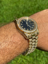 HarlemBling Mens Presidential 14k Gold Over Stainless S Watch Iced 12ct Flooded Out Diamond