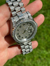 Hip Hop Mens Presidential Roman Stainless Watch Iced 15ct Flooded Out Diamond Hip Hop