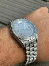 Hip Hop Mens Presidential Roman Stainless Watch Iced 15ct Flooded Out Diamond Hip Hop