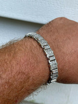 HarlemBling Mens Custom Link Real 925 Sterling Silver Bracelet Iced Baguette Out Diamond