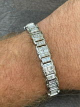 HarlemBling Mens Custom Link Real 925 Sterling Silver Bracelet Iced Baguette Out Diamond