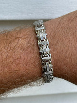 HarlemBling Mens Custom Link Real 925 Sterling Silver Bracelet Iced Baguette Out Hip Hop