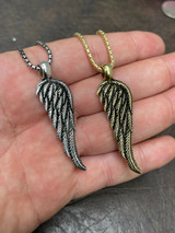 HarlemBling Real 925 Sterling Silver Angel Wing Feather Pendant Necklace Gold Mens Womens