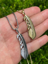 HarlemBling Real Solid 925 Sterling Silver Eagle Feather Pendant Necklace Gold Mens Womens