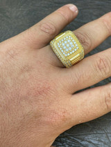 HarlemBling 14k Gold Vermeil 925 Silver Mens Hip Hop Iced Moissanite Ring Pass Diamond Test