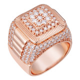 MOISSANITE Heavy Square Iced Out Ring - Rose Gold Vermeil 925 Silver