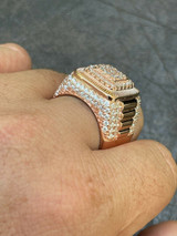 HarlemBling 14k Rose Gold Vermeil 925 Silver Mens Iced Moissanite Ring Pass Diamond Tester