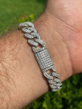HarlemBling Real Solid 925 Silver Mens Miami Cuban Iced Gucci Link Bracelet Baguette Diamond