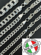 HarlemBling Solid 925 Silver Diamond Cut Flat Miami Curb Cuban Link Chain Necklace 3-11mm