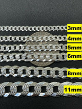 HarlemBling Solid 925 Silver Diamond Cut Flat Miami Curb Cuban Link Chain Necklace 3-11mm