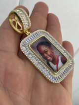 HarlemBling Solid 925 Silver Custom Hip Hop Memory Photo Pendant Dog Tag Iced Medallion Gold
