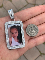 HarlemBling Solid 925 Silver Custom Hip Hip Photo Pendant Dog Tag Iced CZ Picture Memory Pic
