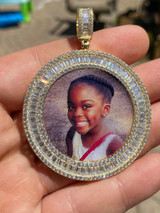 HarlemBling Solid 925 Silver Custom HipHop Photo Pendant Iced Memory Medallion Gold Baguette