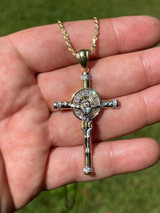 HarlemBling Solid 925 Silver Cross Jesus Pendant Yellow Gold Finish Iced Crucifix Necklace