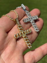 Hip Hop Real 925 Silver / Gold Cuban Link Cross Pendant Iced Hip Hop Diamond Necklace