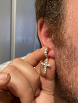 HarlemBling 2ct MOISSANITE 14k Gold Vermeil 925 Dangle Cross Earrings Passes Diamond Tester