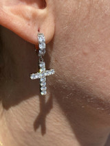 HarlemBling 2ct Iced MOISSANITE Solid 925 Silver Dangle Cross Earrings Passes Diamond Test