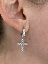 HarlemBling 2ct Iced MOISSANITE Solid 925 Silver Dangle Cross Earrings Passes Diamond Test