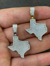 Hip Hop Real 925 Silver Hip Hop Texas State Shape Pendant Iced Diamond Necklace Gold