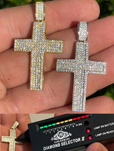 HarlemBling MOISSANITE Real 925 Silver/ Gold Cross Pendant Iced Pass Diamond Tester Hip Hop