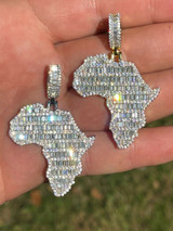 Hip Hop Real 925 Silver Gold Hip Hop Africa Map Shape Pendant Iced Diamond Necklace Gold