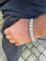 Italiano Silver, Inc Mens Custom Square Bracelet Real 925 Silver Iced MOISSANITE Pass Diamond Tester