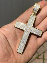 Hip Hop Iced 7ct Moissanite Huge 14k Gold Vermeil Cross Pendant Mens Pass Diamond Test