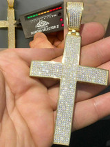 Hip Hop Iced 7ct Moissanite Huge 14k Gold Vermeil Cross Pendant Mens Pass Diamond Test