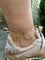 Beaded Ankle Bracelet Rosary Cross Anklet 14k Gold Vermeil 925 Silver 8-11.5