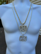 Real 925 Silver / Gold Large Iced Diamond CEO Big Boss Necklace Pendant Hip Hop