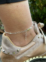 HarlemBling Ankle Bracelet Beaded Chain Anklet Real 925 Silver Adjustable Length 8-11.5