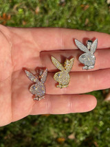 Silver MOISSANITE Playboy Bunny Pendant Iced Real Solid 925 Silver Gold Rose Necklace