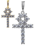 MOISSANITE Tennis Ankh Cross Pendant Iced Necklace Gold / Silver Diamond Test ✅