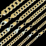 Flat Curb Chain Necklace - 14k Gold Vermeil 925 Sterling Silver - 16"-30" - 3mm-10.5mm