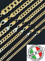 14k Gold Vermeil REAL Solid 925 Silver Flat Cuban Link Chain Necklace 3mm - 11mm