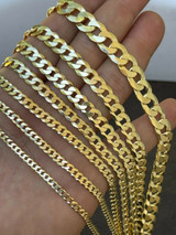 14k Gold Vermeil REAL Solid 925 Silver Flat Cuban Link Chain Necklace 3mm - 11mm