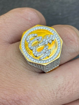 Silver Real 14K Gold Vermeil 925 Silver Allah Islamic Arabic Ring Iced Diamond Hip Hop