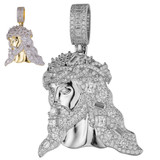 Mens Large 925 Silver / Gold Bust Down Jesus Piece Iced Hip Hop Necklace Diamond