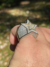 HarlemBling 14k Gold and 925 Silver Iced Hip Hop STAR Pinky RING MOISSANITE Pass Diamond Test