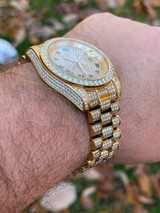 Hip Hop Mens Presidential Roman 14k Gold Stainless Watch Iced 15ct Bust Down Diamond