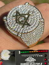 Hip Hop MOISSANITE 14k Gold Vermeil Masonic Ring Pass Diamond Test Pinky Hip Hop Mason