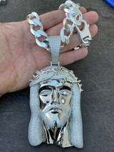 Italiano Silver, Inc HUGE 6 450 Gram Real 925 Sterling Silver Mens Iced Jesus Piece Pendant Necklace