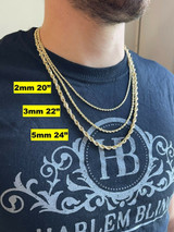 HarlemBling Mens Womens Real 14k Yellow Gold Solid Rope Chain Necklace 1.5mm-6mm