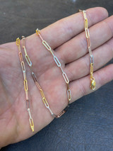 Italiano Silver, Inc Real Paperclip Chain Necklace Tri Color Yellow Rose Gold and 925 Silver 14-24