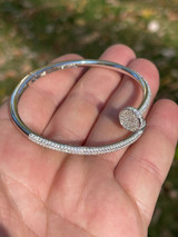 HarlemBling Real 925 Sterling Silver Iced Diamond Nail Bangle Bracelet 6-7.5 Mens Ladies