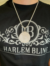 HarlemBling Solid 925 Silver / 14K Gold Large Bling Out Iced Round Hip Hop Pendant Necklace