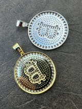 HarlemBling Solid 925 Silver / 14K Gold Bling Out Iced BITCOIN Big Hip Hop Pendant Necklace