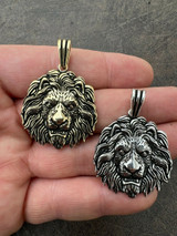 Real Solid 925 Sterling Silver / Gold Rasta African Lion Leo Pendant Necklace